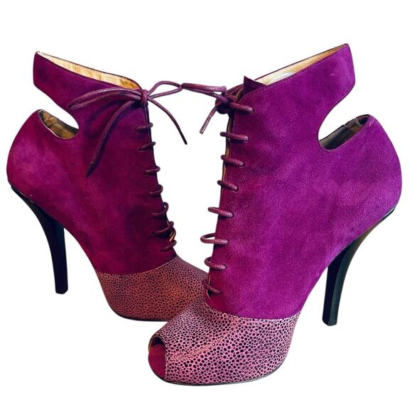Askalice Peep Toe Lace Up Bootie Fuchsia Pink High Heel Size 9/40 - Picture 2 of 9